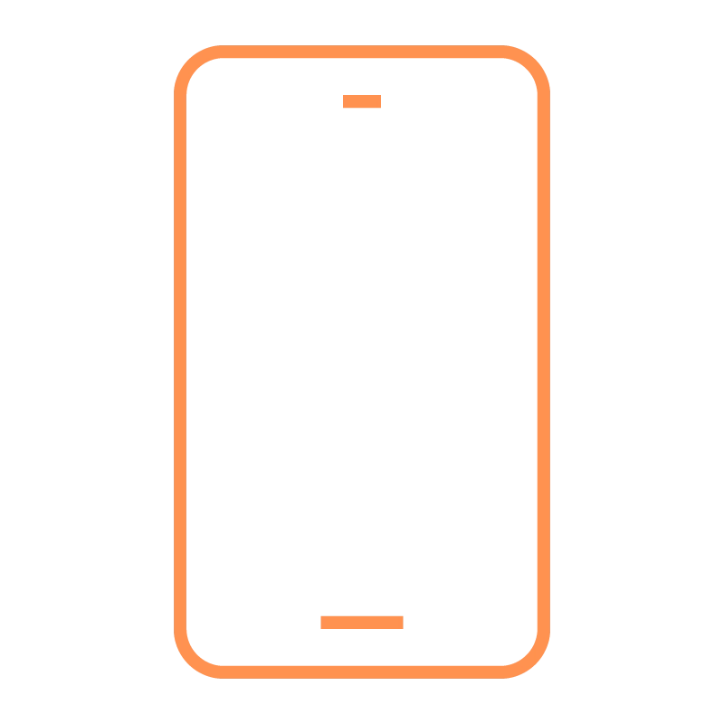 A minimalist drawing of a smartphone with an orange outline.